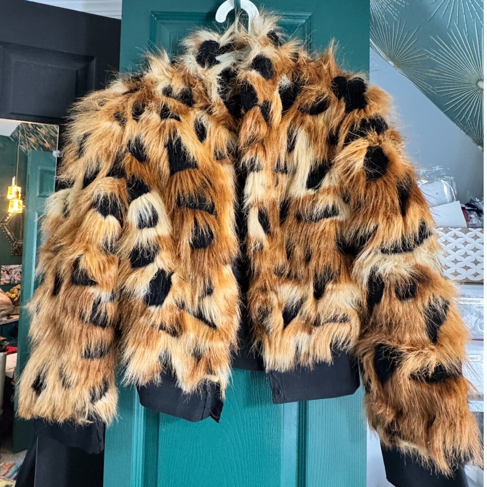 Faux Fur Cropped Jacket Custom Black Brown 70s Inspired